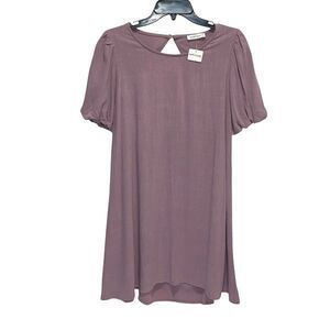 Wasabi+Mint Rayon Linen Puff‎ Sleeve Cut Out Mini Swing Dress Purple NWT Small